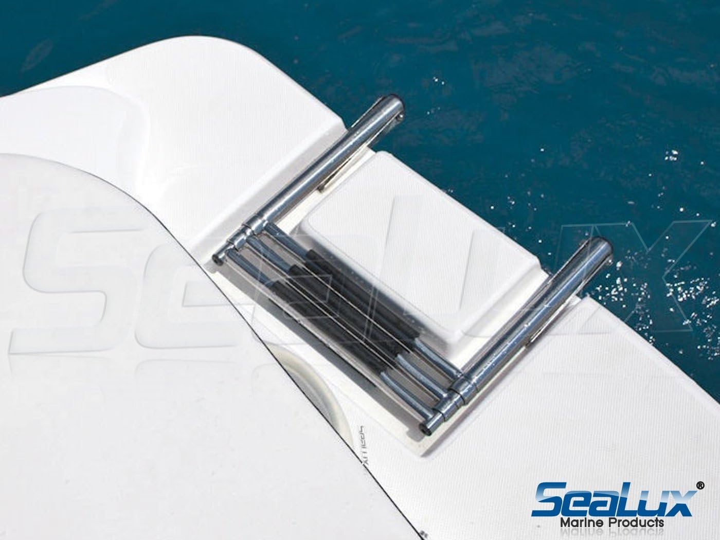 SeaLux Marine Extra Wide Over Mount Platform Boarding Ladder 3-Step (Stowed L-13; Deployed L-40;Center to Center Width:14")