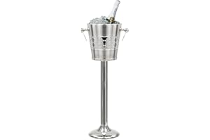 Indo-Persian Brushed Nickel Plated Majestic Wine & Ice Bucket with Steel Bucket Stand | Wine Chiller On Stand Kitchenware Bar