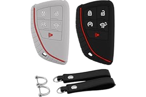 Koaudb Silicone Key Fob Cover Compatible with 2022 2023 2024 Chevy Silverado 1500 GMC Sierra 1500, for 2024 Silverado Sierra 2500HD 3500HD 5 Buttons Car Key Case with Keychain 2 Pack (Bck-5D-BG)