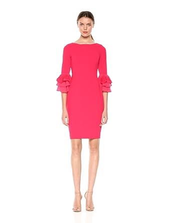 Petite calvin klein chiffon bell sleeve sheath dress