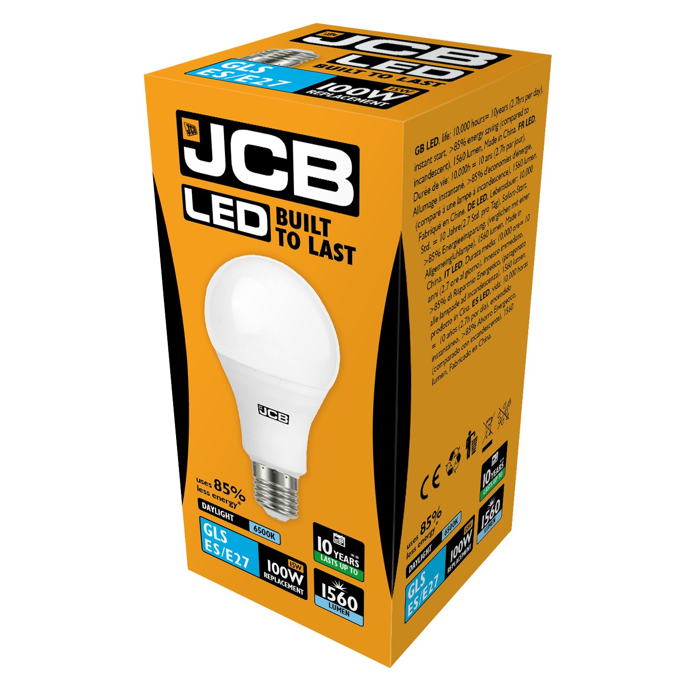 JCB LED A60 Opal E27 Energy-Saving Lightbulb, 100 W, Cool White/Kelvin