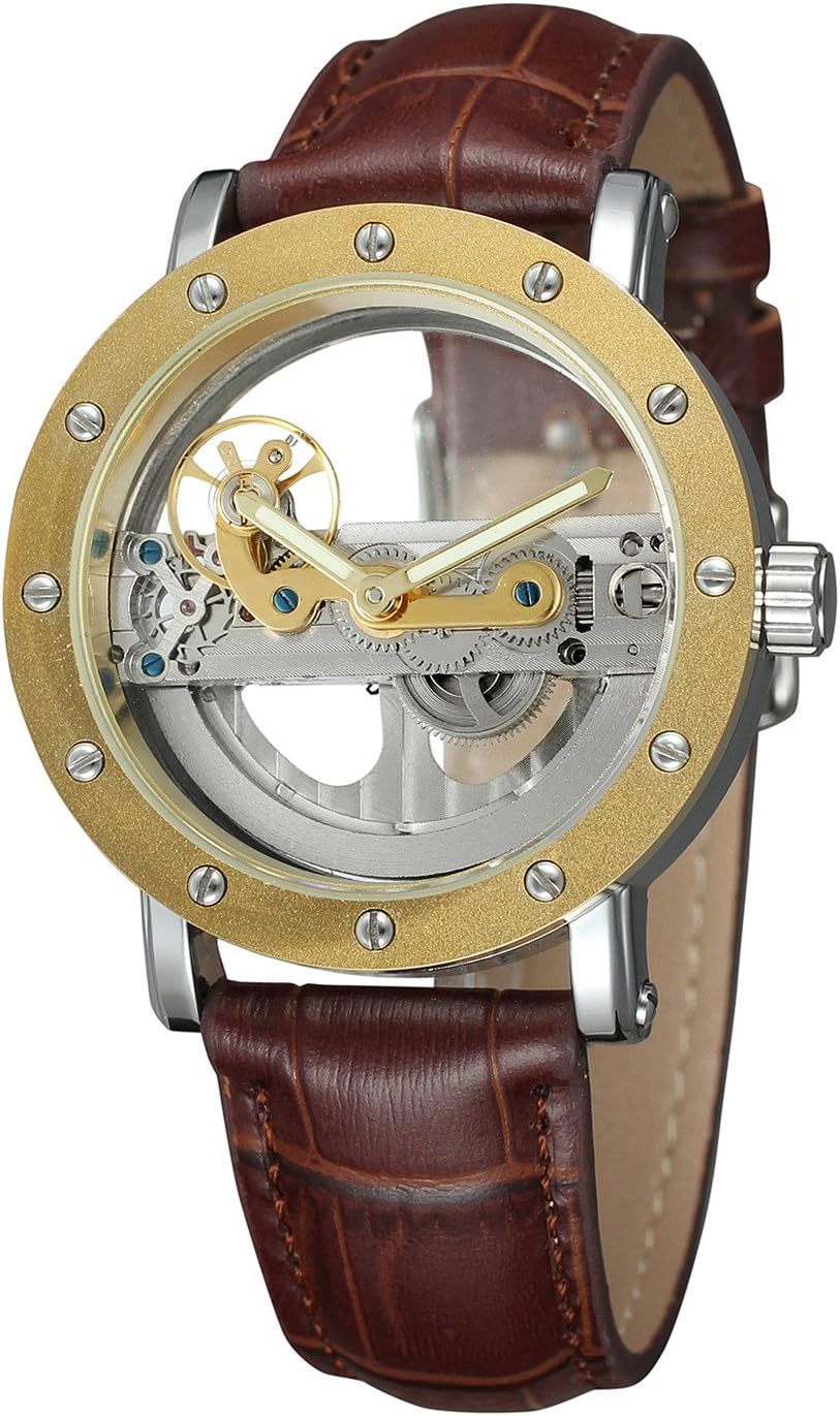 Shaarms Automatic Mechanical Watch Dial Hollow Skeleton Men's Waterproof Leather Wristwatch L1004