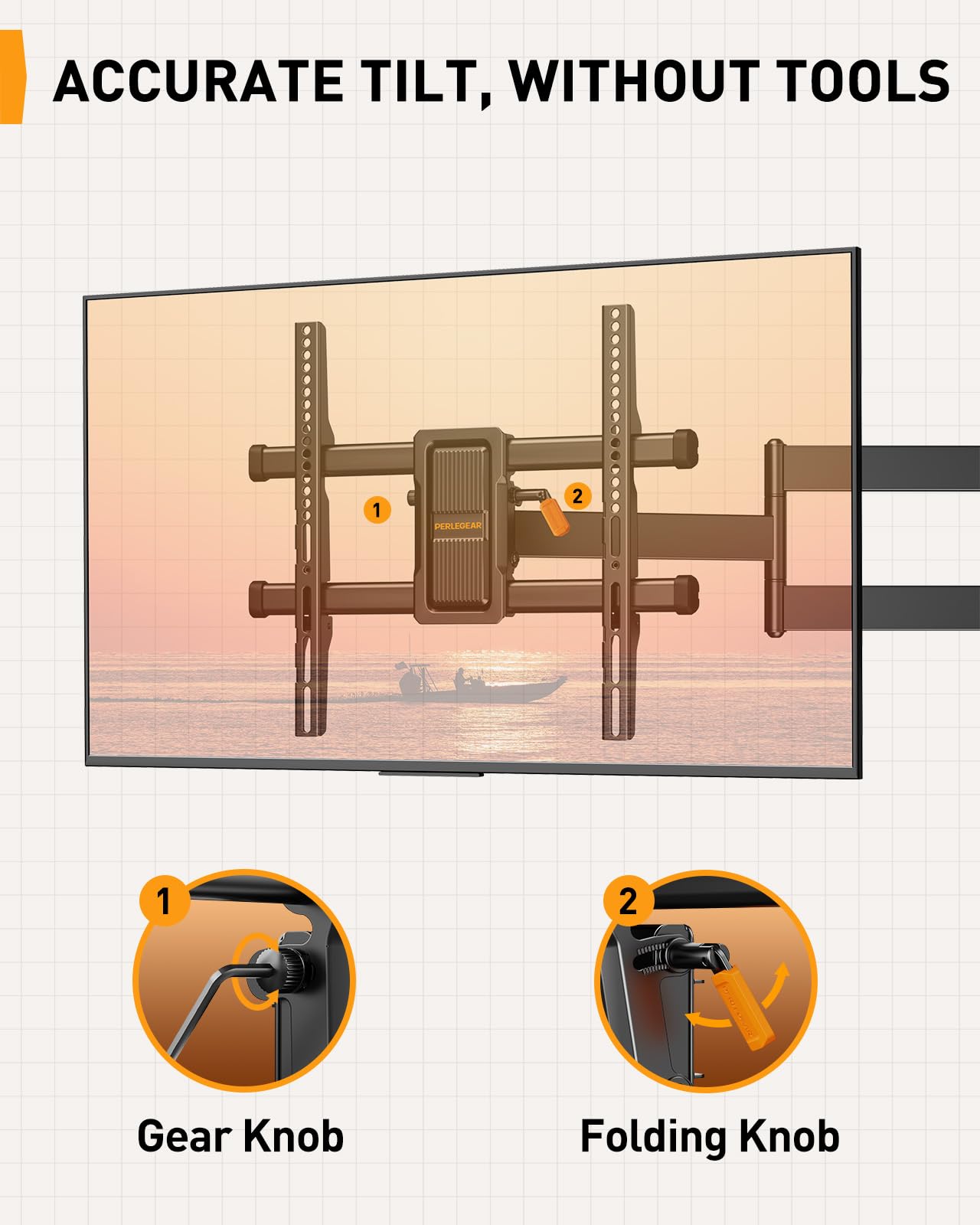 Perlegear Langarm TV Wandhalterung, Full Motion Wandhalterung Fernseher für 32-65 Zoll TVs, 60 kg Tragkraft Eck-TV Halterung mit ±90° Schwenkbarkeit und 700mm Auszug Max VESA 400x400mm, PGMF24B 6