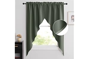 NICETOWN Swag Waterfall Curtains for Bedroom, Farmhouse Rod Pocket Window Curtains for Living Room, Room Darkening Country Curtains for Bathroom (Dark Mallard, 1 Pair, 36" x 63" x 18" per Panel)