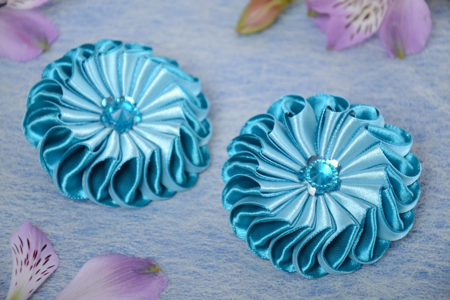 Amazon Com Set Of 2 Handmade Children S Blue Satin Ribbon Flower