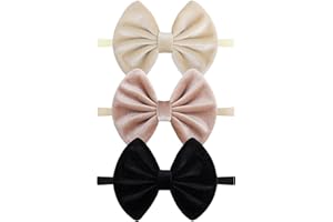 ONENINEDREAM Velvet Baby Bows Headbands Solid Elastic Baby Girl Hair Bows Handmade Newborn Hair Band Bows Infant Toddlers Kids Hair Accessories 3 Pcs Beige Khaki Black