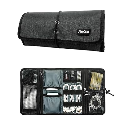 ProCase Travel Gear Organizer Electronics Accessories Bag, Small Gadget Carry Case Storage Bag Pouch for Charger USB Cables SD Memory Cards Earphone Flash Hard Drive -Black