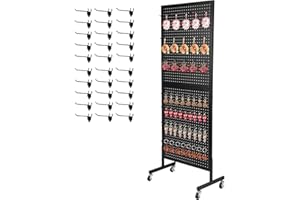 Eastern Tree Metal Pegboard Display Stand 2'x 5'with 30 Hooks, Pegboard Panels Display with Wheels, Peg Board Display Rack, S