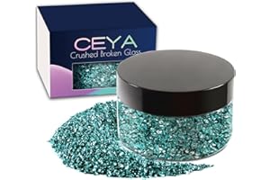 Ceya 5.3oz/ 150g Crushed Irregular Glass Sky Blue Metallic Crystal Chips Broken Glass Glitter 2-4mm Craft Glitter for Nail Arts Epoxy Resin Coasters Ornament Painting Geode Phone Case Jewelry Making