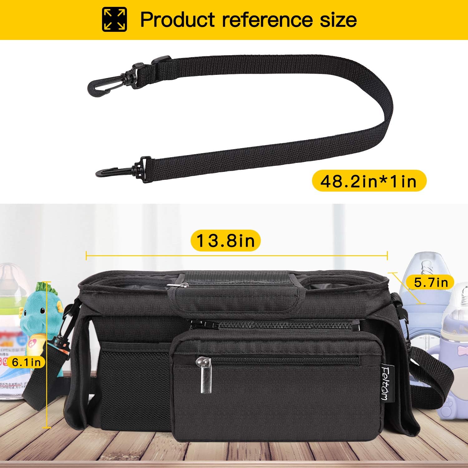 Feltom Baby Stroller Organizer, Universal Stroller Storage Bag with Cup Holders Waterproof and Detachable Phone Bag and Shoulder Strap, Stroller Accessories for Carrying Diaper, Phone, Toys and Snacks: Home Improvement