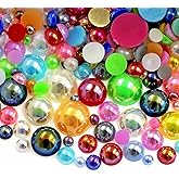 2000PCS AB Color Imitation Half Round Pearls Bead Loose Beads Gems, Mixed Sizes 2/3/4/5/6/8/10mm Flatback Pearls for Crafts Jewelry Nail Art Decoration Shoes Clothes Scrapbook(Mixed Colors AB)