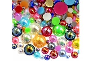 UYTRDVG 2000PCS AB Color Imitation Half Round Pearls Bead Loose Beads Gems, Mixed Sizes 2/3/4/5/6/8/10mm Flatback Pearls for Crafts Jewelry Nail Art Decoration Shoes Clothes Scrapbook(Mixed Colors AB)