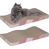 LTDSOAR Cat Scratcher Cardboard,2 PCS 17" X 8.5" Cat Scratch Pad Reversible Scratcher Texture Curved Wave Design Durable Cat 