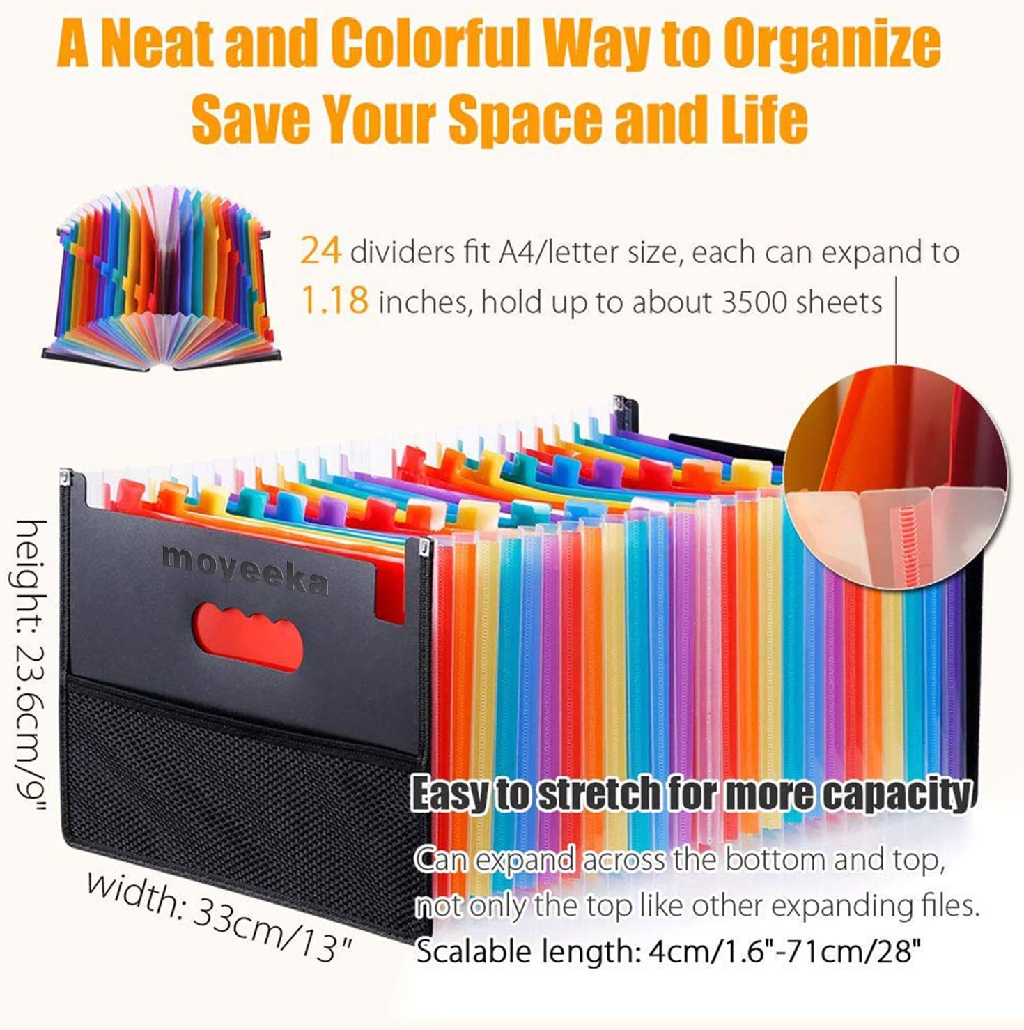 24 Pocket Expanding File Folder with Cloth Edge Wrap, Letter Size Organizer Expandable Accordion A4 Files Bag : Office Products