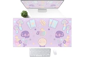 DSKGSJH Kawaii Purple Desk Mat,Cute Witchy Elements Mouse Pad, Desk Pad Mystical Goth,XXL Gamig Desktop Mat,Extended Keyboard Mousepad Large for Computer Laptop,Girl Gamer Desk Decor 31.5''x15.7''