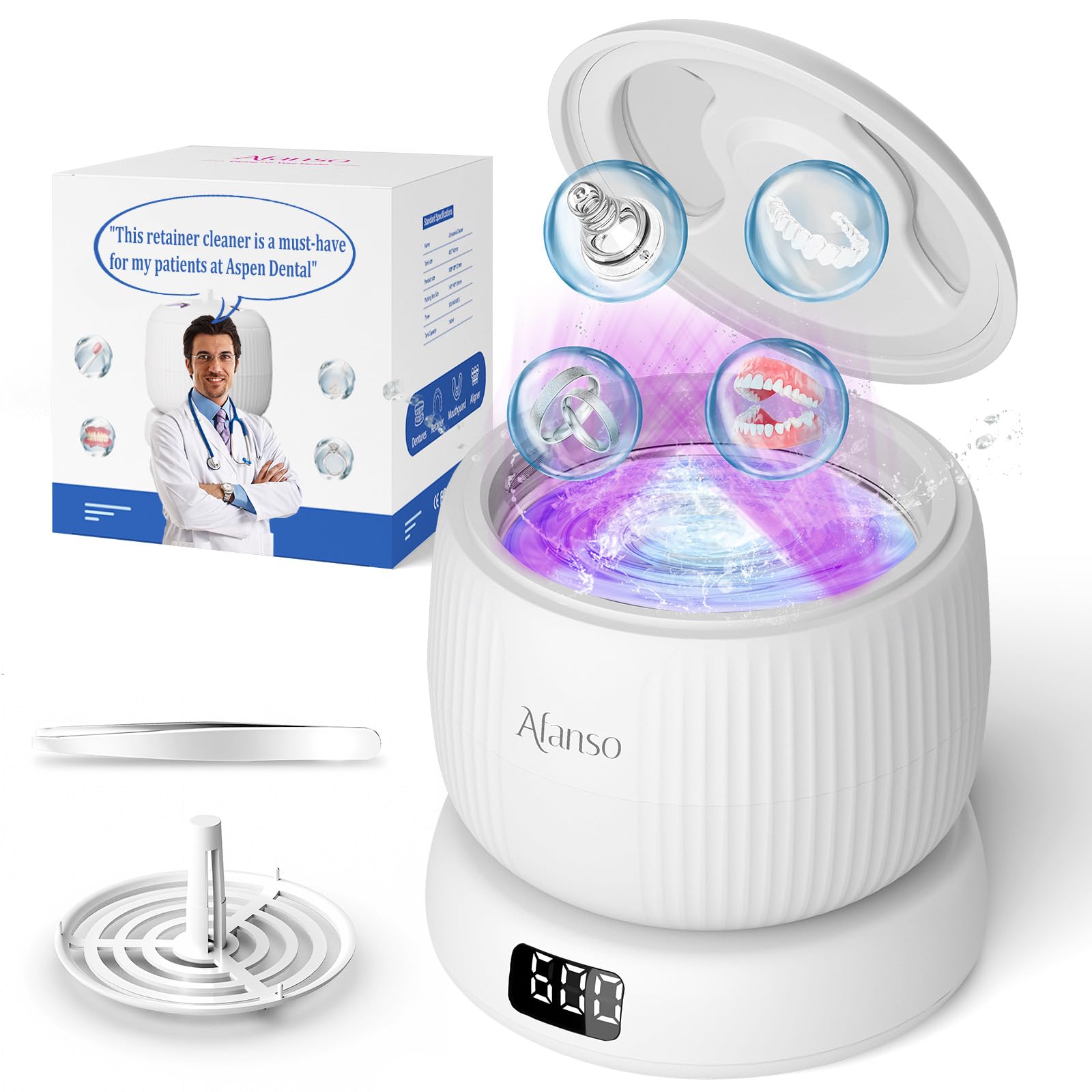 Photo 1 of Ultrasonic Retainer Cleaner, 50kHz Retainer Cleaner Machine for Dentures, Aligners, Mouth Guards, Braces, Jewelry, 4 Modes Digital Ultrasonic Cleaners with Removable Base and Top Cover