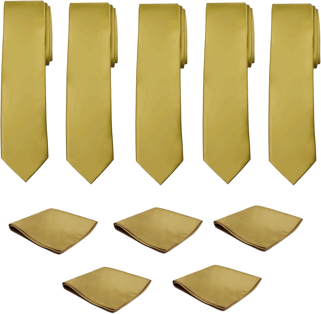 Mens Necktie Pocket Square 10 Pcs Set Solid Color Tie and Handkerchief for Wedding