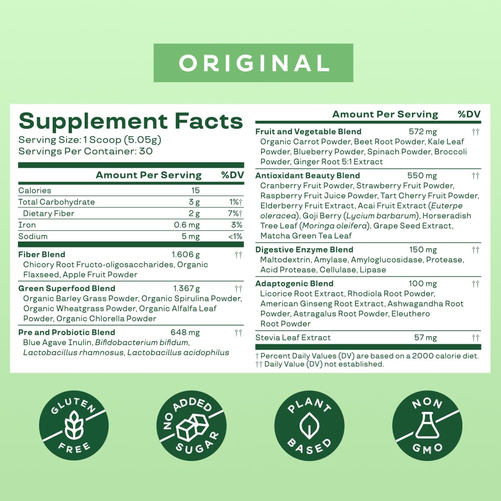 Bloom Nutrition Superfood Greens Powder, Digestive Enzymes with Probiotics and Prebiotics, Gut Health, Bloating Relief, Original + Milk Frother High Powered Hand Mixer
