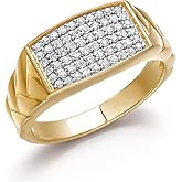 Gem Stone King 10K Yellow Gold White Lab Grown Diamond Ring for Men | 0.46 Cttw | Gold Ring for Men | Available In Size 5, 6, 7, 8, 9, 10, 11, 12, 13