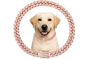 KHENDYOGN Dog Collar Cuban Link Rose Glod Crystal Dog Necklace Metal Chain Collar with Design Secure Buckle Pet Collar Jewelry Accessories for Small Medium Large Dogs Cats(Rose Glod 8inch)