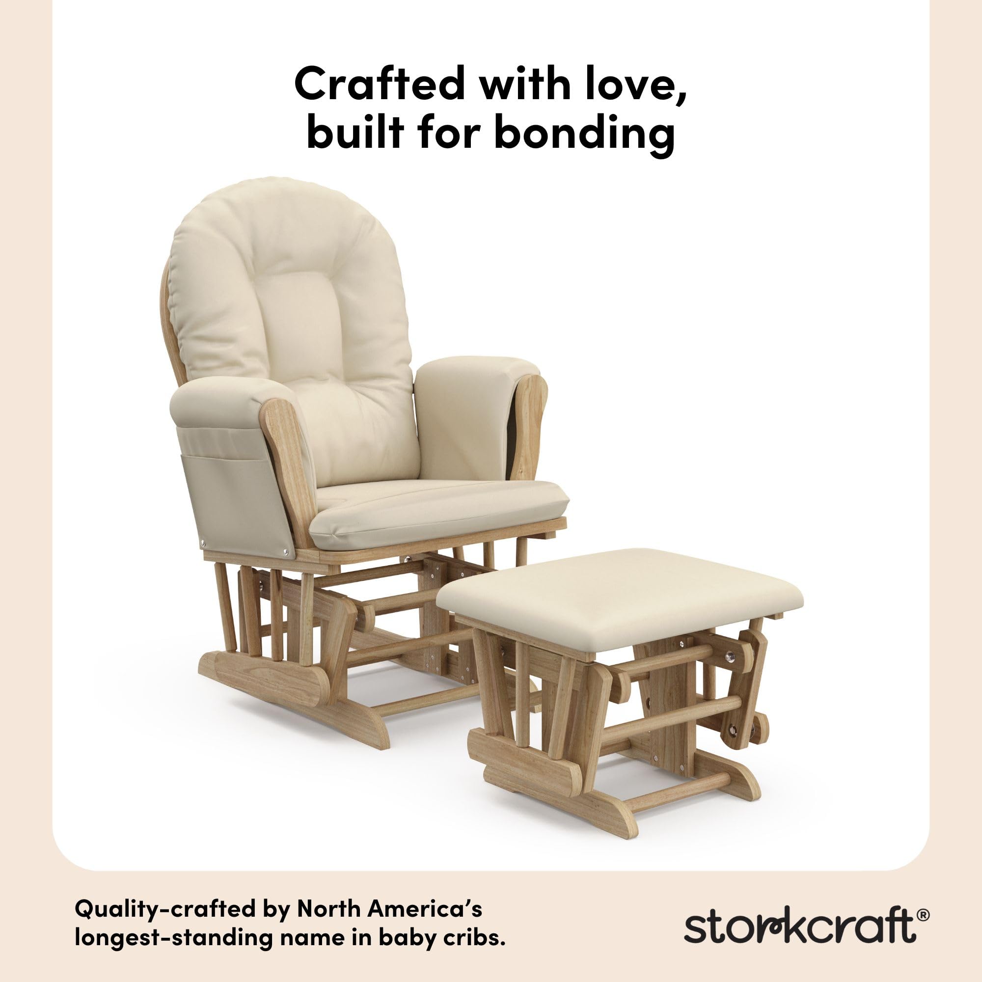 Storkcraft Premium Hoop Glider & Ottoman (Natural/Beige) — GREENGUARD Gold Certified Nursery Glider, Solid Wood Craftsmanship, Smooth-Gliding Nursery Chair and Ottoman, Award-Winning