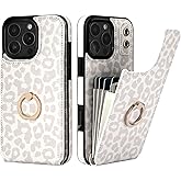 HAOPINSH for iPhone 16 Pro Max Wallet Case with Card Holder, 360°Rotation Ring Kickstand, White Leopard Pattern, RFID Blocking Leather for Girls Women, Double Buttons Protective Cover 6.9"