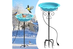 Jvgoo Heated Bird Bath for Outside Winter, Powerful 100W Thermostat Control Heated Bird Baths for Outdoors with 5-Prong Metal Stake, Heated Birdbath Water Heater for Garden Yard Patio Lawn (Blue)