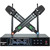 Berlingtone Wireless Microphone System, 2 Handheld Dynamic Microphones,120- Adjustable Frequency Channel, Metal case and mic for Karaoke, Meeting, Party, Church, DJ, Wedding, up 260ft Range (BR-56UM)