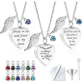 weikui 3 pieces Heart Cremation Urn Necklace for Ashes Memorial Keepsake Pendant with Angel Wing Birthstone Stainless Steel Remembrance Jewelry -Your wings were ready But my heart was not
