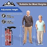 SupreGear Folding Walking Cane Adjustable 85-95 cm Red Floral Lightweight view 2