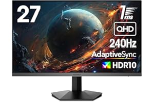 KOORUI Gaming Monitor, 27 inch WQHD 2560 x 1440 PC Computer Monitor, Up to 240Hz Refresh, 1ms, Adaptive Sync, HDR10, DCI-P3 9