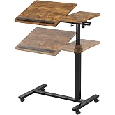 Mu Guang Adjustable Overbed Table with Wheels, Bedside Laptop Desk, Brown | C Shaped Rolling Table, 180-degree Flip Top and Locking Wheels Make a Mobile Laptop Desk for Bed, Sofa or Recliner