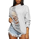 Hilinker Women's Sexy Off Shoulder Sweatshirt Long Sleeve Hollow Out Sweatshirts