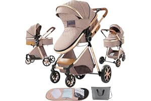 Veitoalioy 2 in 1 Baby Stroller, One Click Folding Convertible Newborn Infant parm, Standard Cart, Reclining Buggy That can be Pushed Forward and Backward, New Born Pushchair 0-36 Month (2USV9-KHAKI)