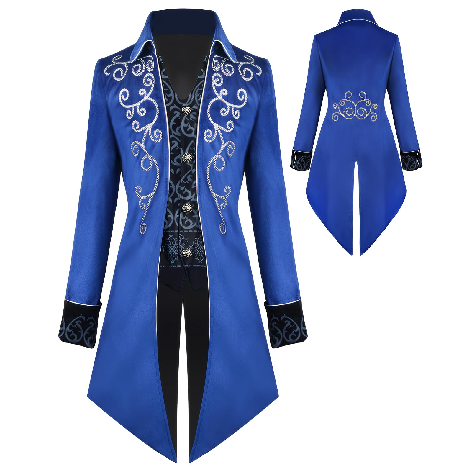YQVGFBY Men's Steampunk Vintage Tailcoat Jacket Gothic Tailcoat Coat Carnival Costumes,Medieval Clothing Men,Halloween Costume Men (Blue, 3XL)