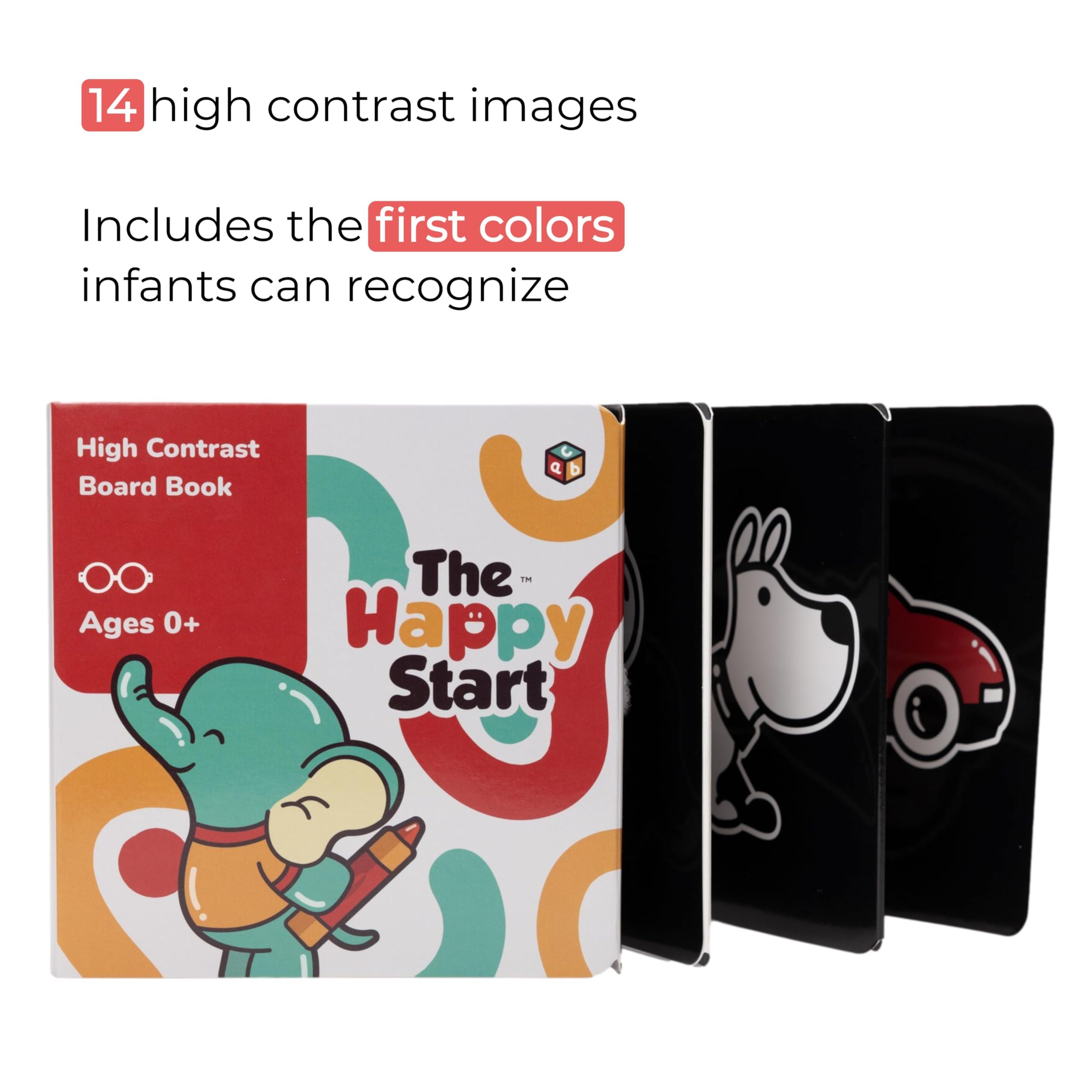 Happy Start Award-Winning High Contrast Board Book - Newborn Black & White Baby Cards, Easy to Clean, Hospital Approved, Stands on Its Own, Tummy Time Toy, Ages 0+ (English)