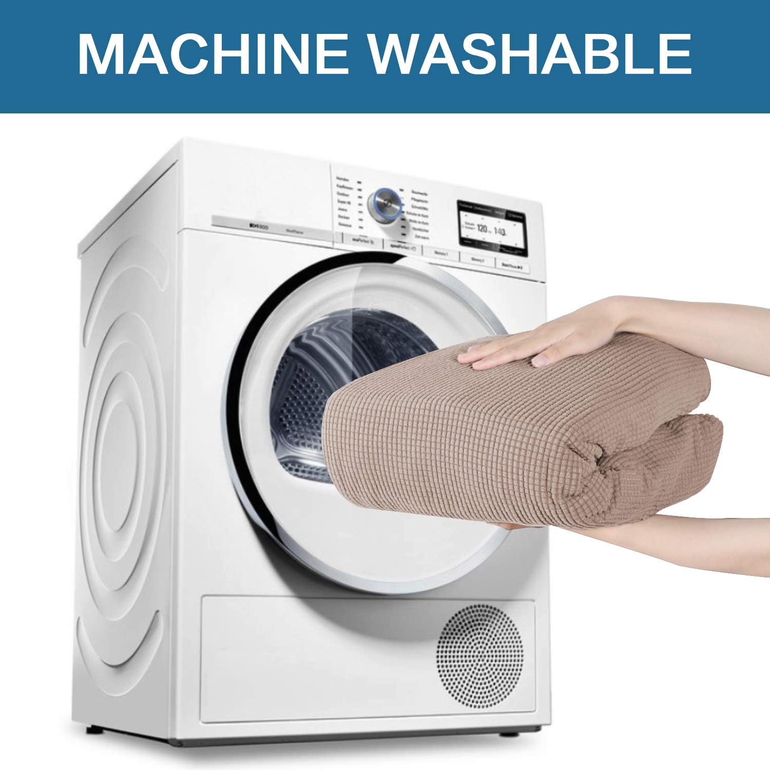 Stretch Couch Cover Loveseat Covers for 2 Cushion Couch Loveseat Slipcover|Sofa Cover for Loveseat 1 Piece with Elastic Bottom, Textured Checked Jacquard Fabric(Loveseat 58"-72" Wide, Sand): Home & Kitchen