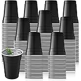 Zopeal 200 Count 18 Ounce Plastic Disposable Cups Beverage Drinking Heavy Duty Large Party Cold Drink Plastic Cups for Birthday Graduation Halloween Drinks Soda Punch Barbecues Picnics(Black)