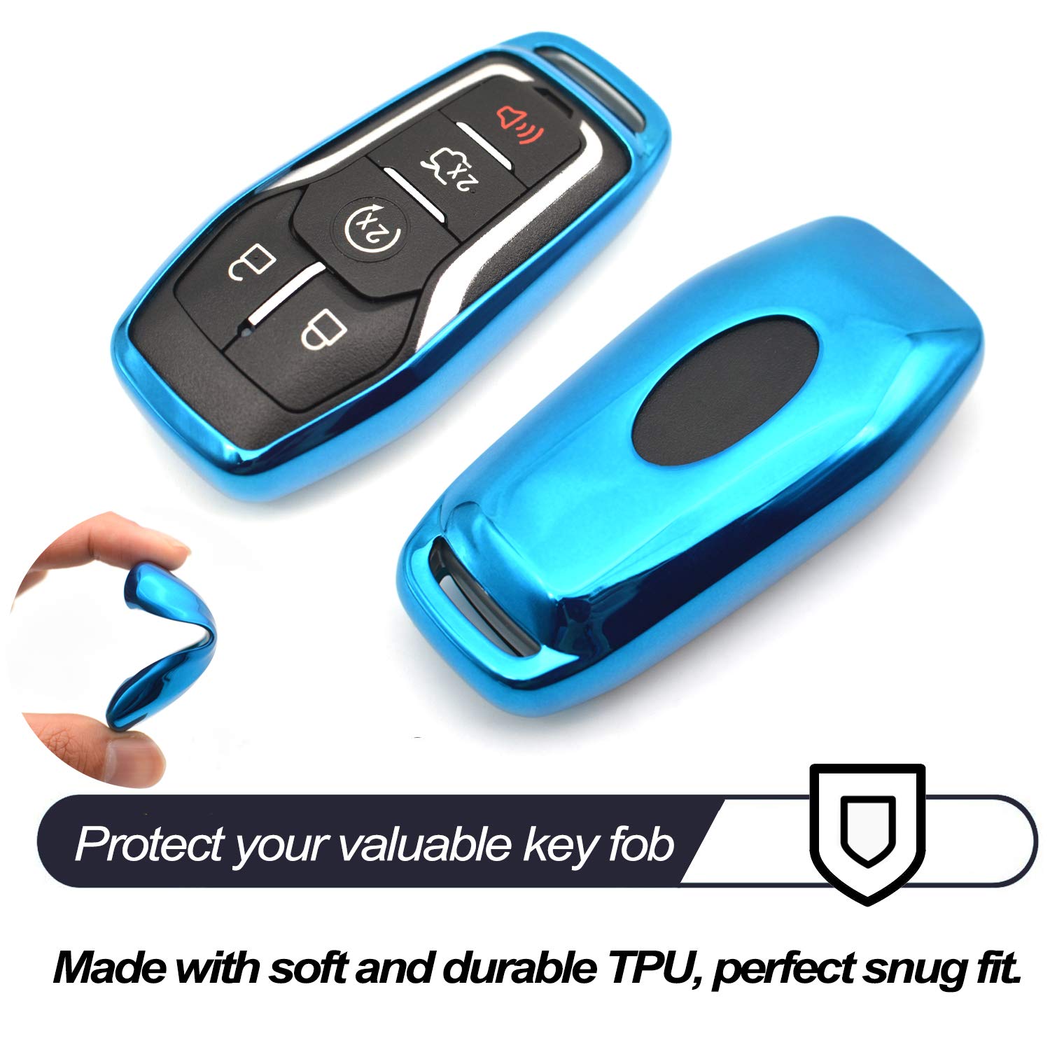 Compatible with Ford Edge Explorer F-150 Fusion Mustang Lincoln MKC MKX MKZ Smart 2 3 4 5 Buttons Blue TPU Key Fob Cover Case Remote Holder Protector Keyless Entry Sleeve Accessories NOT FIT Flip Key