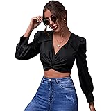 Long Sleeve Button Down Shirts Crop Top 