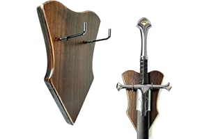 Elifinds Sword Wall Mount Solid Wood Adjustable Plaque Vertical Display Hanger Rack Hooks for Axe Dagger Claymore Bow Medieval Weapons Holder With Hardware (1 Pcs Medium Size)