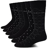 Calvin Klein Mens Dress Socks - 6 Pairs Soft Cotton Blend Crew Socks for Men - Classic Comfort Stay Up Cuff Mixed Pattern