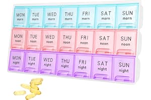 TEIKOU Large Weekly Pill Organizer 3 Times A Day,Travel Pill Cases ，Moisture-Proof 7 Day Pill Contaner,Medicine Pill Organizer, Portable for Pills Vitamin Fish Oil Supplements