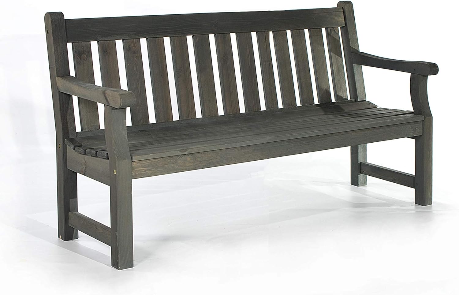 BrackenStyle Dark Grey Garden Park 3 Seater Wooden Bench Treated