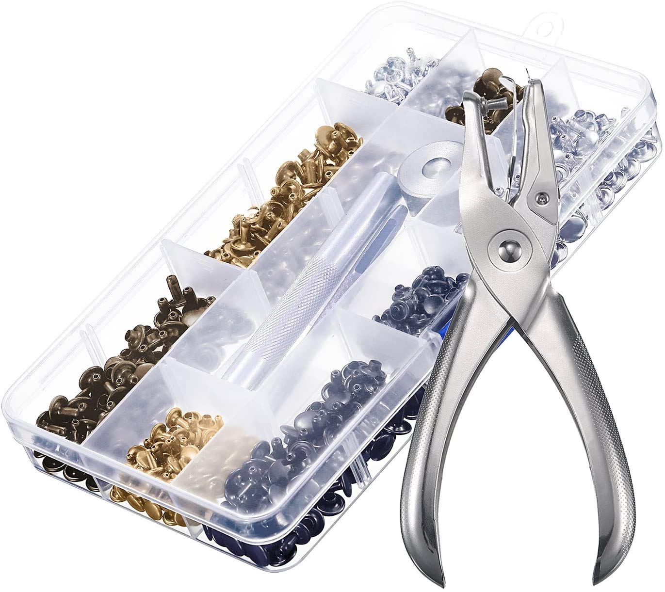 Shiwaki 360 Pcs Leather Rivets Double Cap Rivet Tubular Metal Studs With Manual for Leather Craft Repairs Decoration