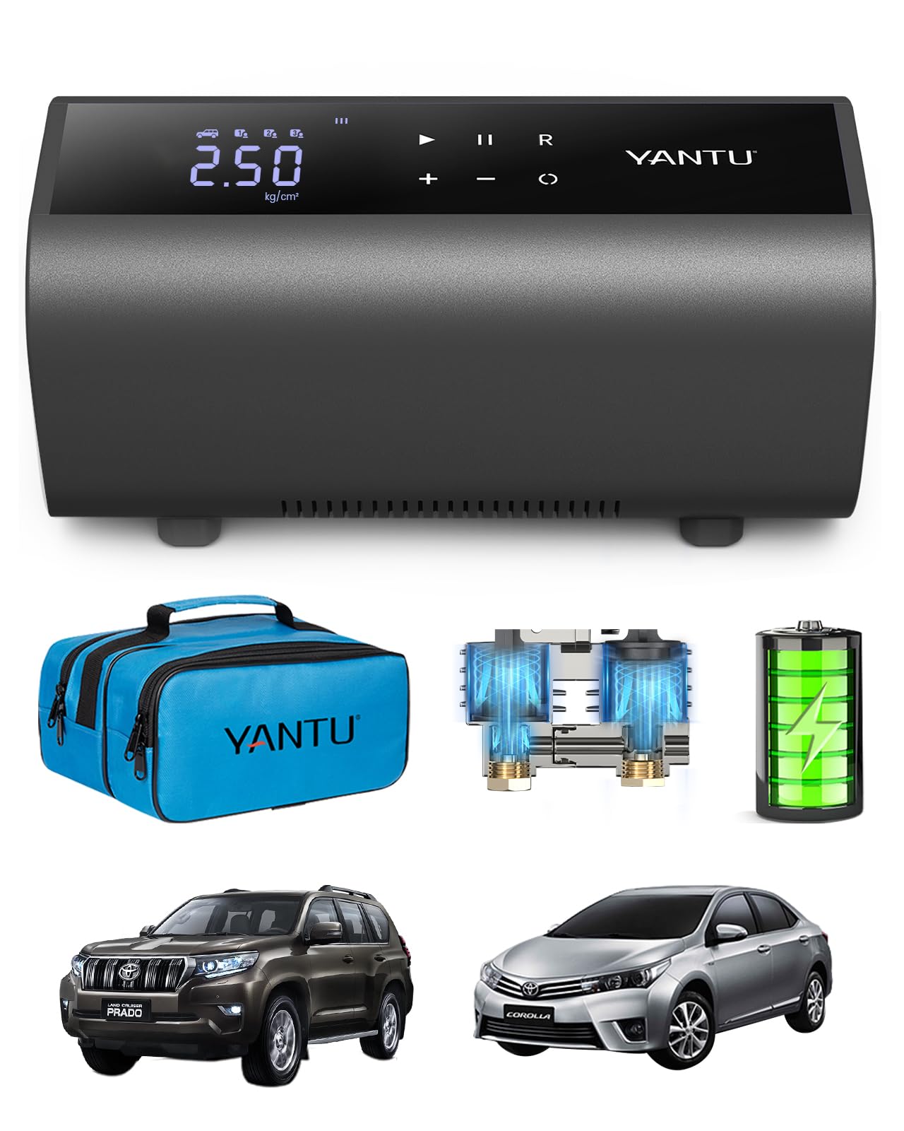 YANTU 電動 エアコンプレッサー空気入れ 電動エアポンプ 自転車空気入れUSB充電式 四種類のノズル同梱 収納袋付 最大圧力150PSI 自動停止 自動車タイヤエアーポンプ 日本語取扱説明書付き(ブラック)【2024アップグレード】