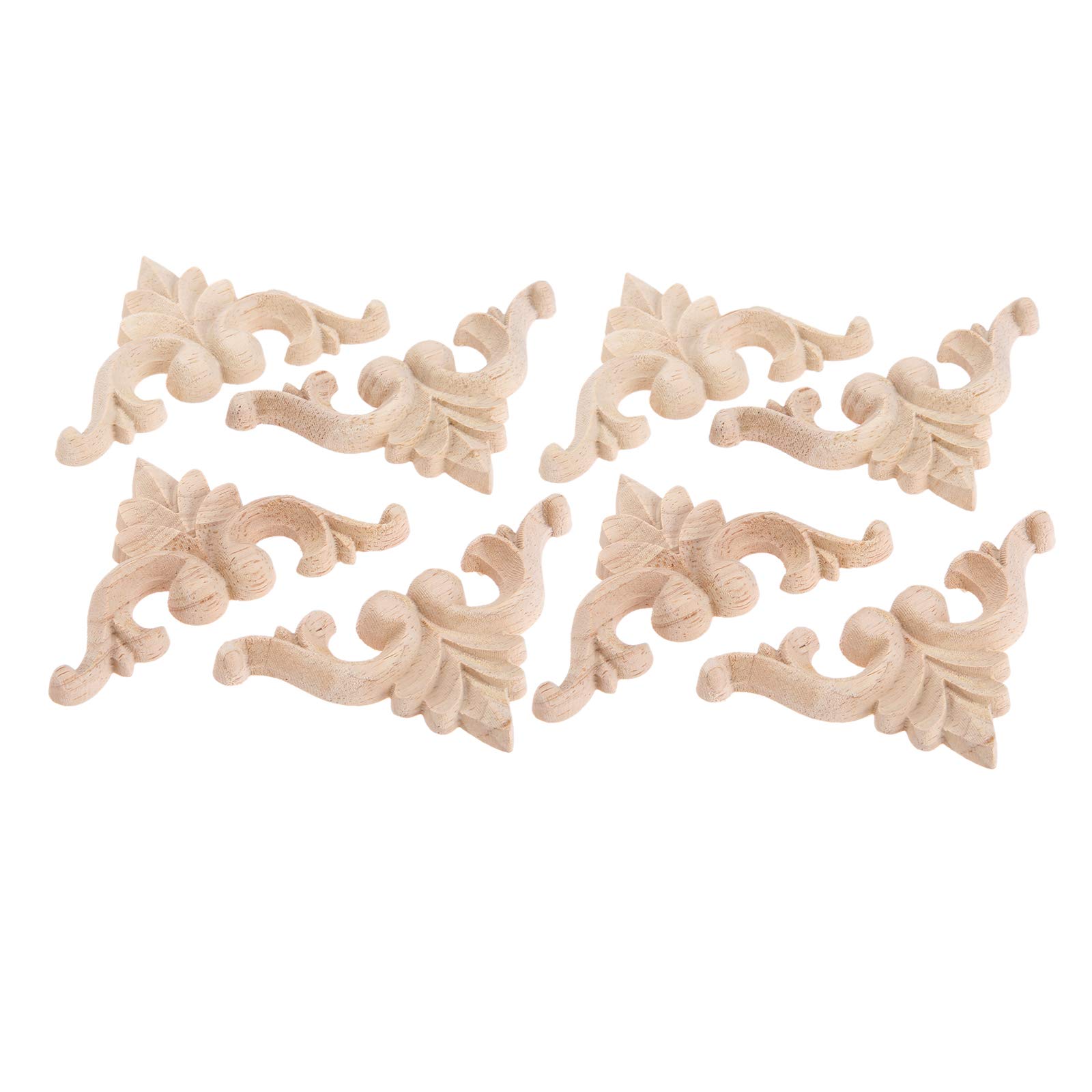 MUXSAM 8Pcs 8cm Vintage Unpainted Wood Carved Corner Onlay Applique Frame Decal for Home Furniture Wall Cabinet Door Decor
