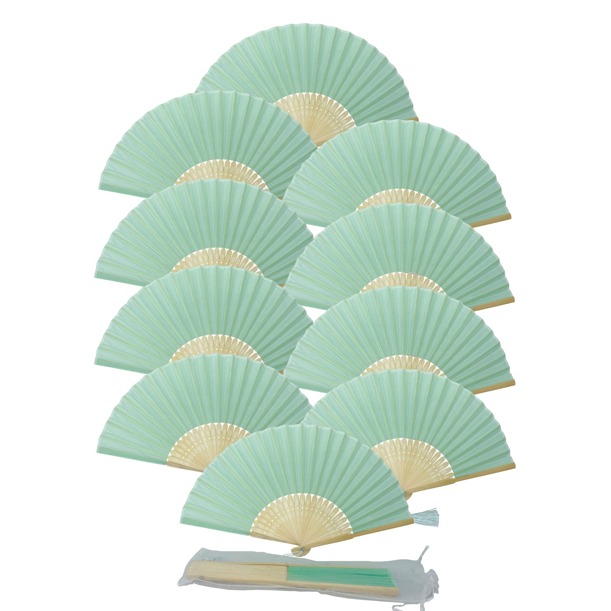 FANSOF.FANS Pack of 10 Chinese Folding Hand Fans – Silk Fabric Handheld Fan with Bamboo Ribs & Tassel, Wedding Fans for Guests, Bridal Shower & Hen Party Favours, Paper Fan Style Wedding Props — image 1