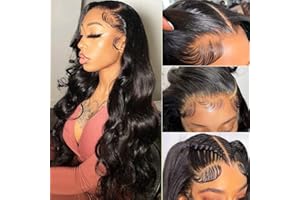 Wingirl 220 Density HD Lace Front Wigs Human Hair Pre Plucked 13x5 Transparent Body Wave Lace Frontal Wig with Baby Hair 12A Glueless Human Hair Wigs for Women Black Color 24 Inch