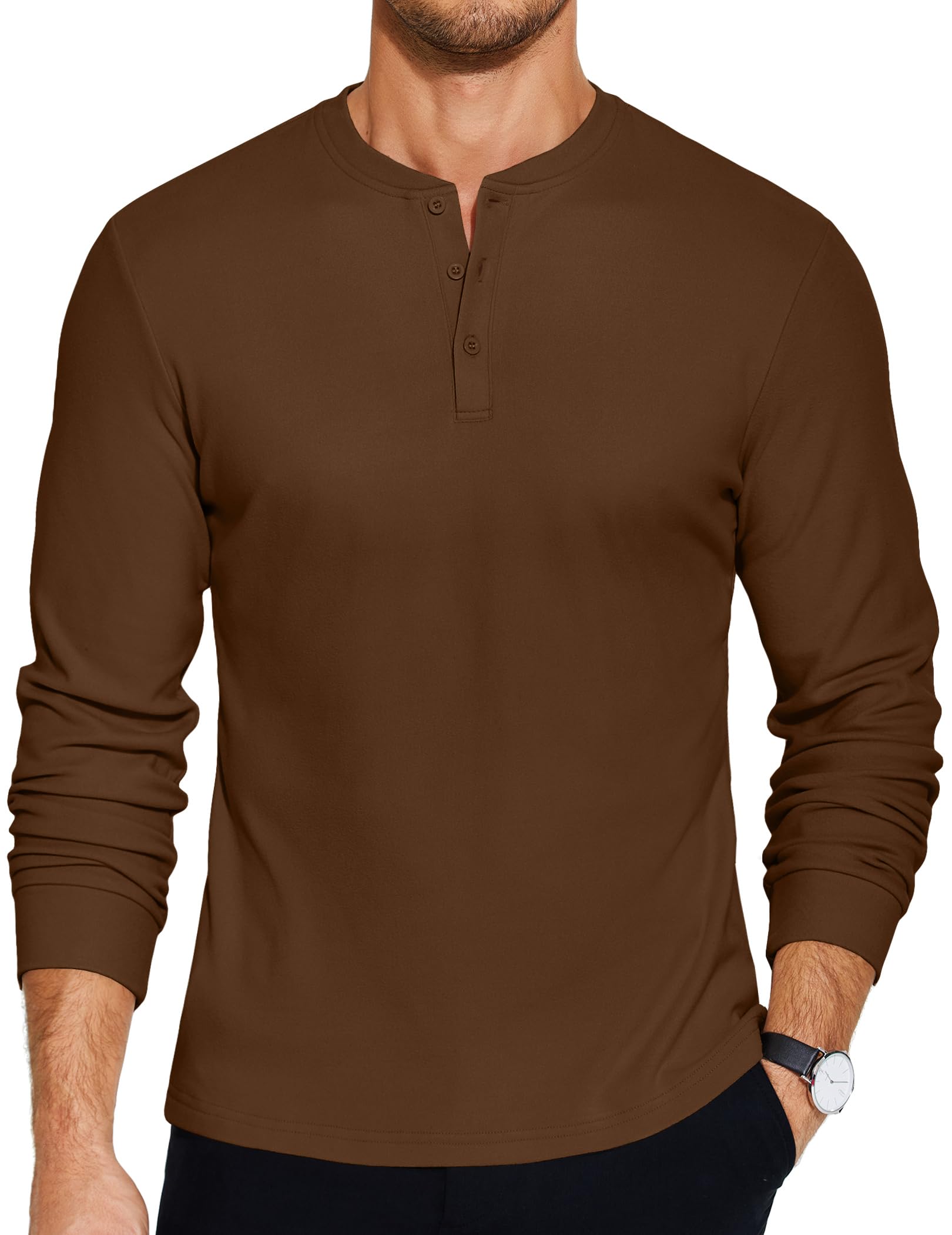 COOFANDY Men's Henley T-Shirts Long Sleeve Pullover Shirt Casual Heavyweight Button Shirts Basic Tees